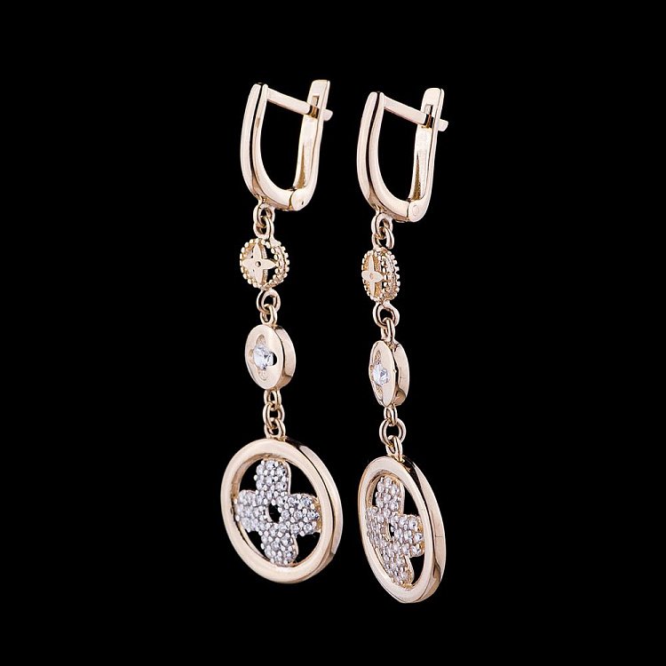 Золоті сережки "Конюшина" з фіанітом с04837 від ювелірного магазину Онікс - 1