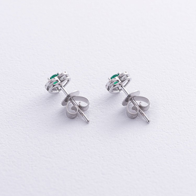 Золотые серьги - пусеты "Сердечки" с изумрудами и бриллиантами сб0507ca от ювелирного магазина Оникс - 2