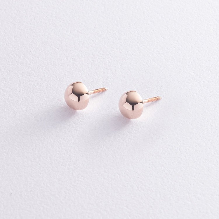 Серьги - пусеты "Полусфера" в красном золоте (0.7 см) с01570 от ювелирного магазина Оникс - 4