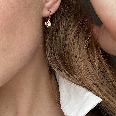 Золотые серьги "Сердечки" с фианитами с07346 №4