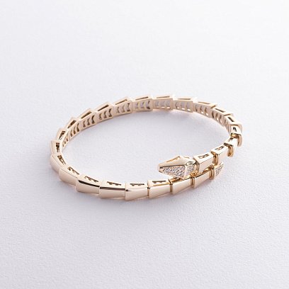 Жесткий браслет "Змея" в желтом золоте (фианиты) б05272 №3