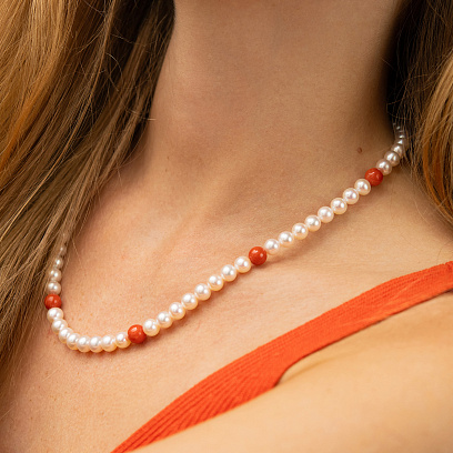 Намисто з перлів та коралу (золота застібка) бус015ж №2