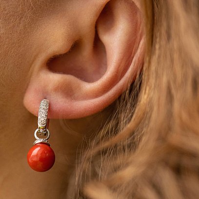 Золотые серьги "Шарики" с кораллом и бриллиантами сб0476ca №4