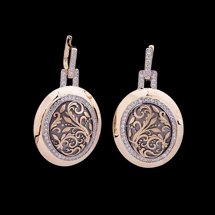 Золотые серьги с фианитами с03724 от ювелирного магазина Оникс - 2