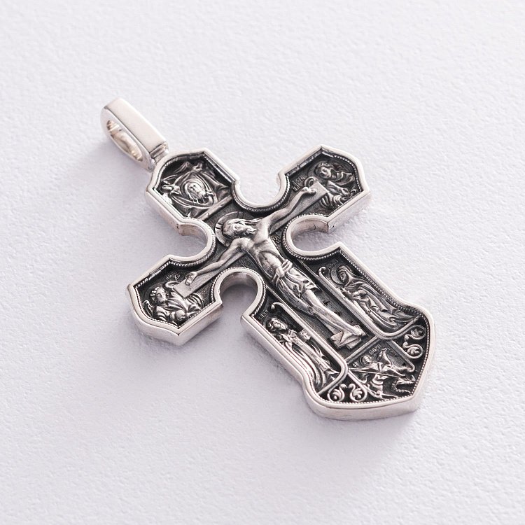 Серебряный крест "Распятие. Казанская икона Божией Матери с предстоящими святыми" 13537 от ювелирного магазина Оникс - 3