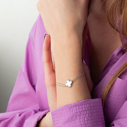 Браслет "Конюшина" з білого золота (перламутр) б04907 №2