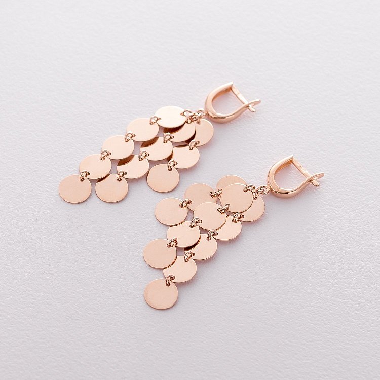 Висячі сережки "Монетки" з червоного золота с06397 від ювелірного магазину Онікс