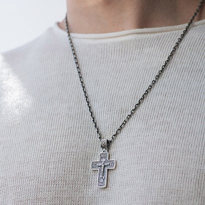 Срібний хрест "Розп'яття. Спаси і Збережи" ﻿кду-19 №2