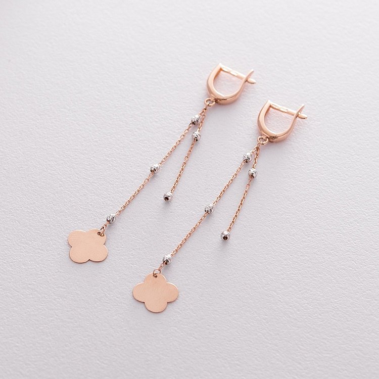 Висячие серьги "Клевер" из красного золота с06352 от ювелирного магазина Оникс - 2