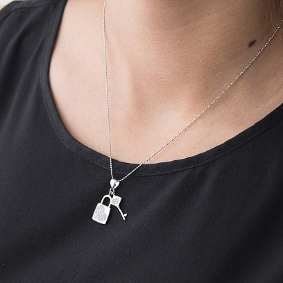 Серебряная подвеска "Ключик и замочек" с фианитами 132243