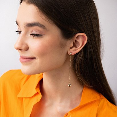 Сережки - пусети "Margo" з кульками на ланцюжку (жовте золото) с08240 №5