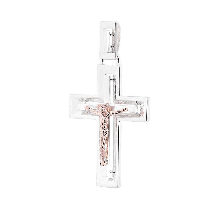 Серебряный православный крест с Иисусом из золота 131197 от ювелирного магазина Оникс