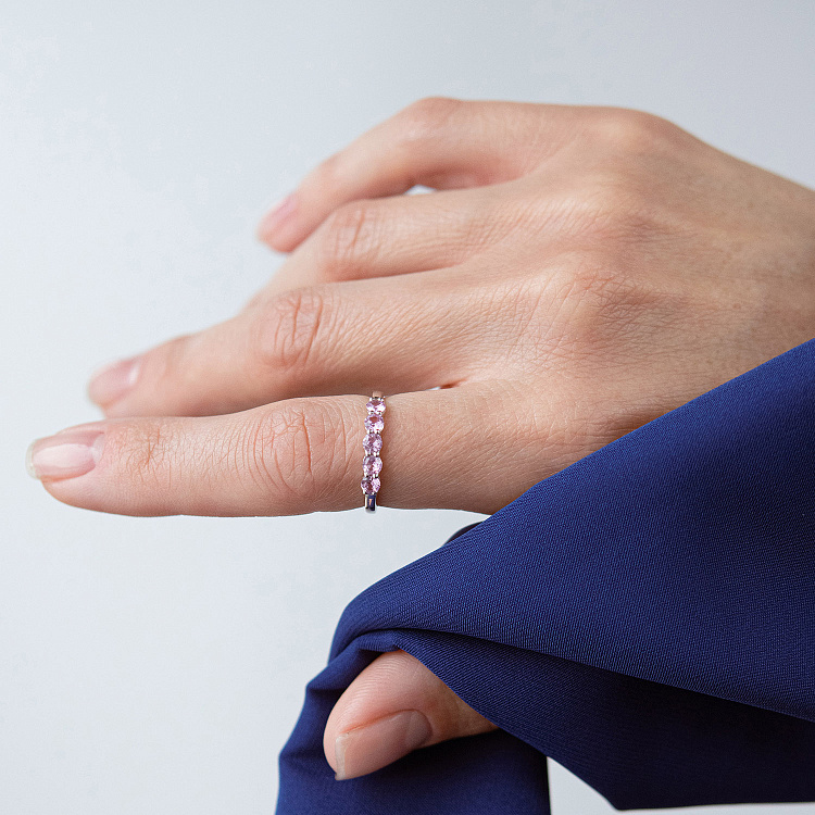 Срібна каблучка з рожевими синтетичними сапфірами 1902/1р-PSPH від ювелірного магазину Онікс - 5