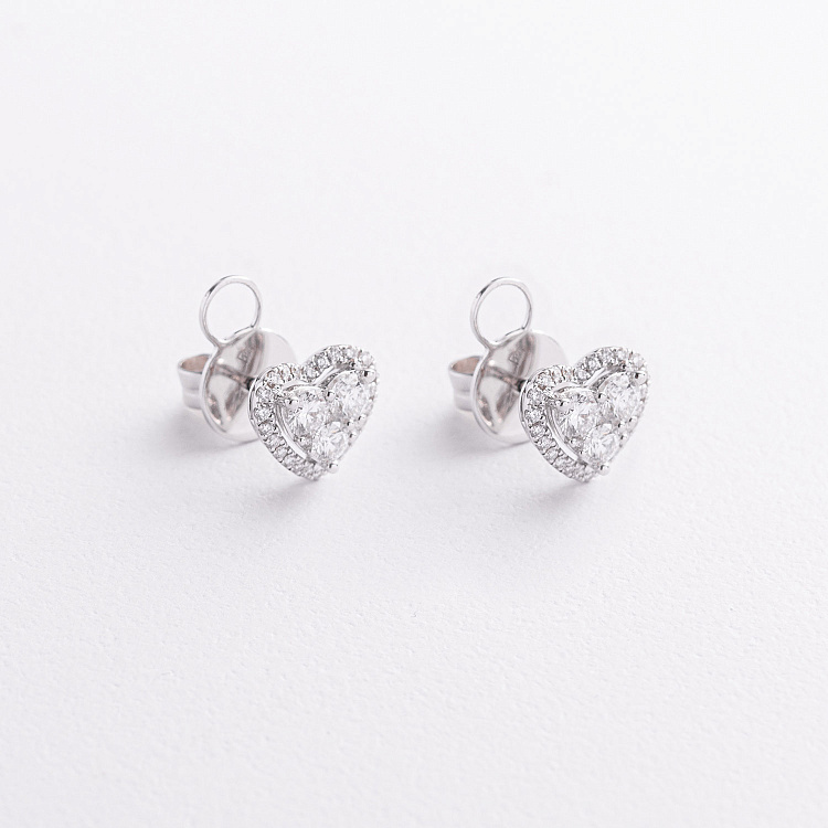 Золоті сережки - пусети "Сердечки" з діамантами сб0661ri від ювелірного магазину Онікс - 1