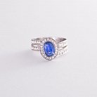 Золотое кольцо с синим сапфиром и бриллиантами км0152 от ювелирного магазина Оникс