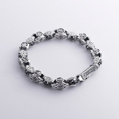 Мужской серебряный браслет "Спаси и Сохрани" (на укр. языке) с фианитами 1000б №3