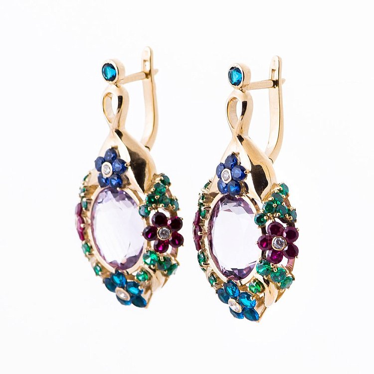 Золоті сережки з аметистом і фіанітами 14048496а від ювелірного магазину Онікс - 1