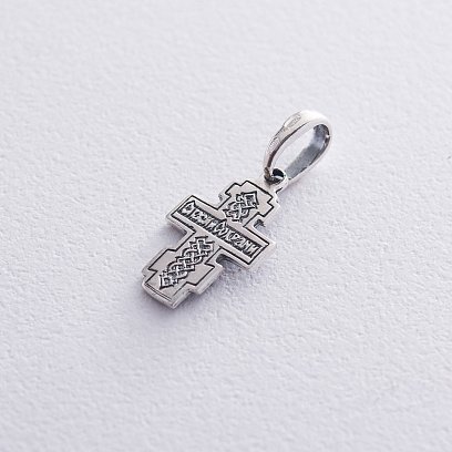 Серебряный крест с распятием "Спаси и Сохрани" 131468 №2