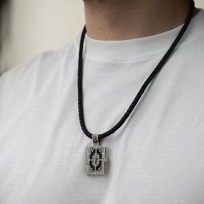 Серебряный православный кулон - книга "Николай Чудотворец. Спаси и Сохрани" с эбеновым деревом 1348 №9