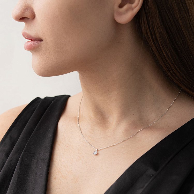 Кольє з фіанітом в білому золоті кол00595 від ювелірного магазину Онікс - 1