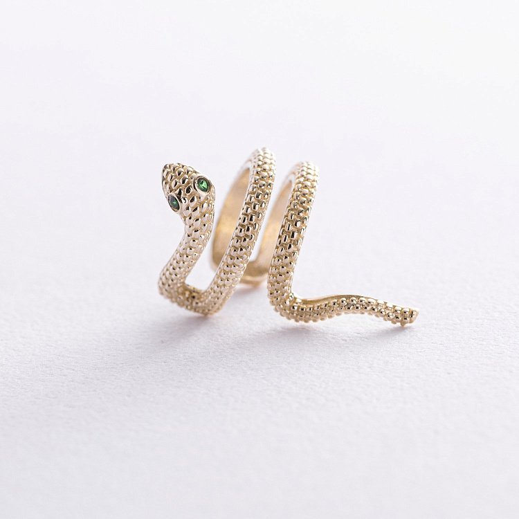Серьга - каффа "Змея" в желтом золоте с08667 от ювелирного магазина Оникс