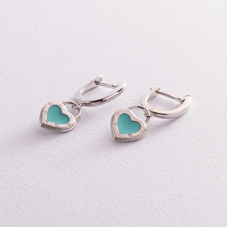 Серебряные серьги "Сердечки" с эмалью 123179 от ювелирного магазина Оникс - 3