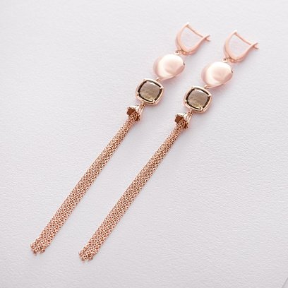 Висячі сережки з червоного золота з фіанітом с06382