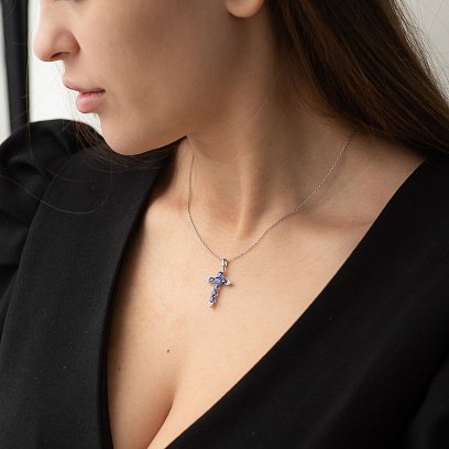 Золотий хрестик (сапфіри, діаманти) пб0126gm №5