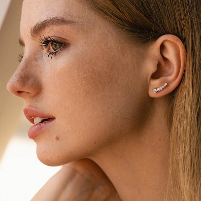 Золоті сережки - пусети з діамантами сб0484м №4