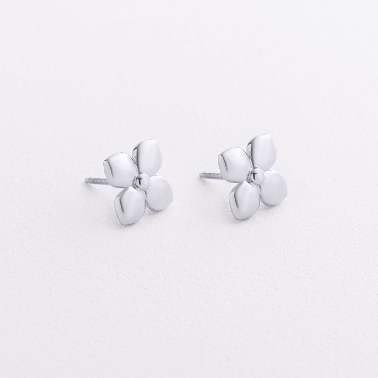 Сережки - пусети "Конюшина" в білому золоті с09617 від ювелірного магазину Онікс - 1