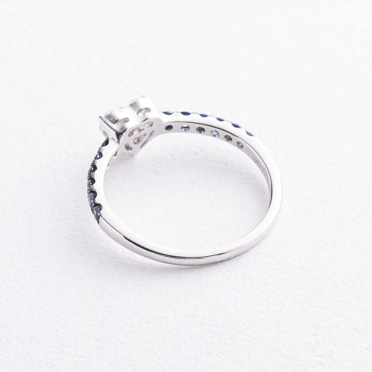 Золотое кольцо "Сердечко" с бриллиантами и сапфирами кб0667va от ювелирного магазина Оникс - 2