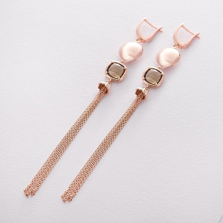 Висячі сережки з червоного золота з фіанітом с06382 від ювелірного магазину Онікс