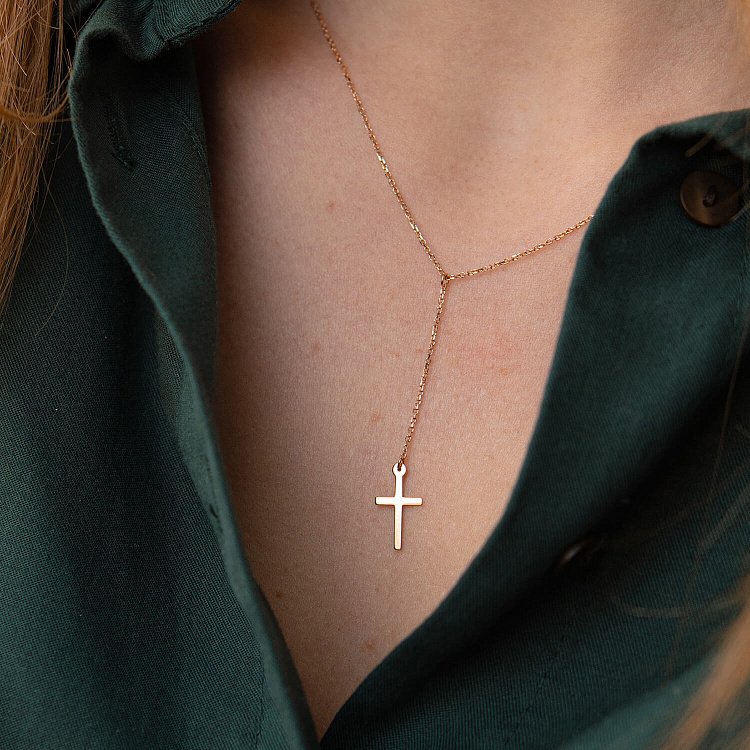 Золоте кольє - краватка з хрестиком 860463 від ювелірного магазину Онікс - 1