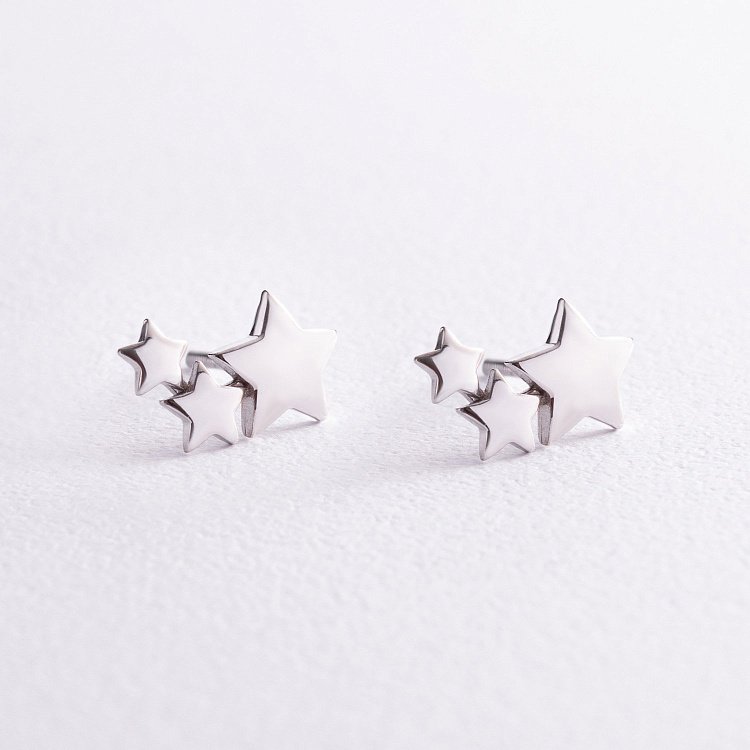 Сережки - пусети "Зірочки" у білому золоті с08000 від ювелірного магазину Онікс
