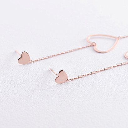 Золоті сережки - пусети на ланцюжку "Сердечка" с05957 №3