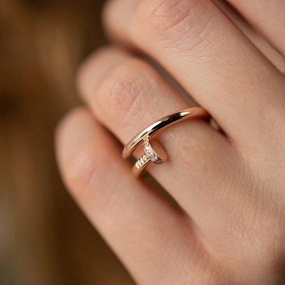 Каблучка "Цвях" з діамантами (червоне золото) кб0474м №6