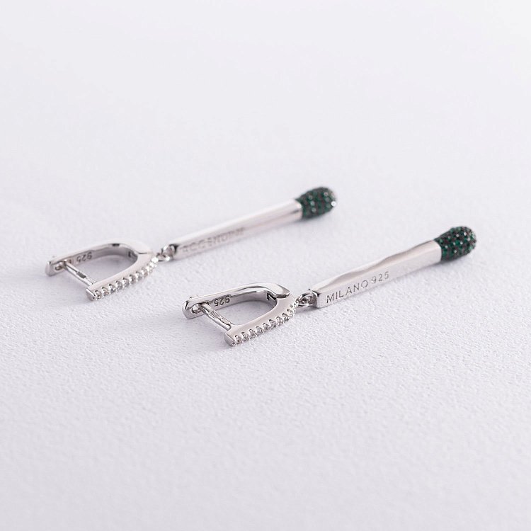 Срібні сережки "Сірники" (зелені фіаніти) 122930 від ювелірного магазину Онікс - 3