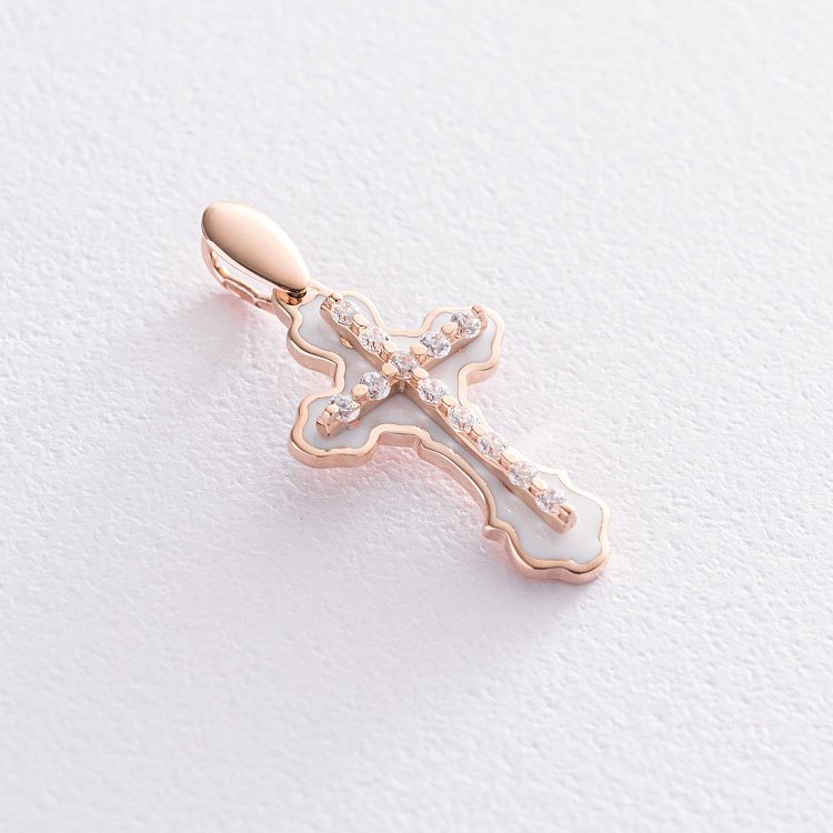 Золотой крестик (эмаль, фианиты) 270042Е от ювелирного магазина Оникс