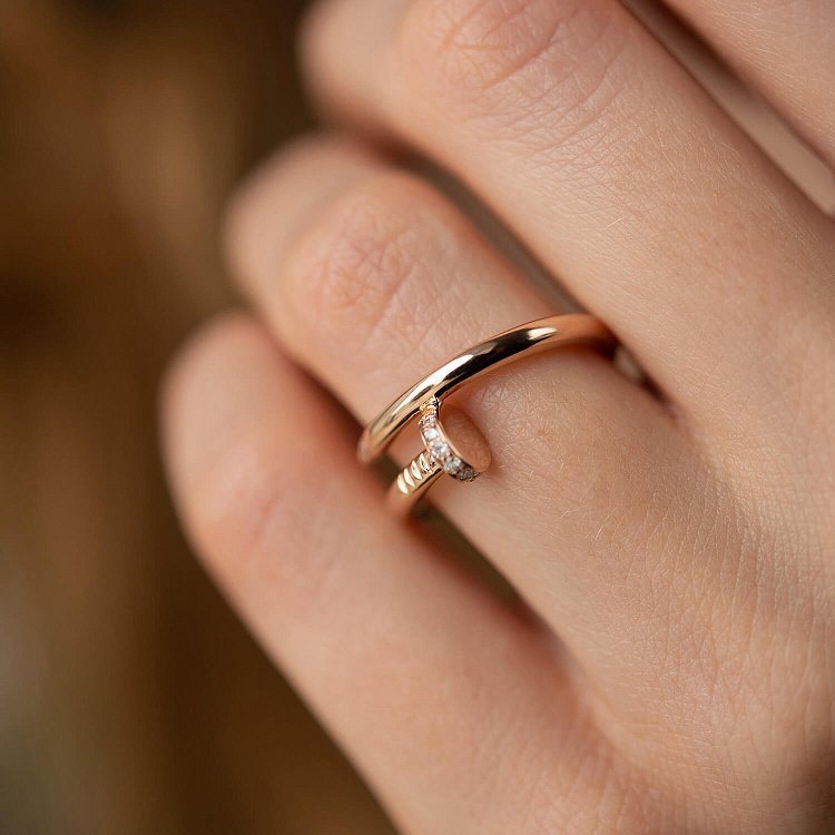 Каблучка "Цвях" з діамантами (червоне золото) кб0474м від ювелірного магазину Онікс - 5