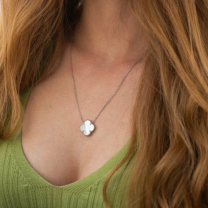 Серебряное колье "Клевер" (перламутр) 181324 №4