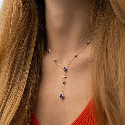 Золотое колье - галстук "Клевер" с бриллиантами и сапфирами колб0152lg №2