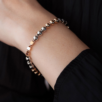 Золотой браслет "Кубики - шарики" б05104 №4