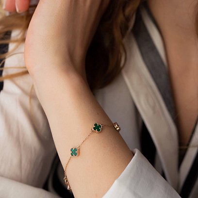 Браслет "Конюшина" з малахітом mini (червоне золото) б05246 №2