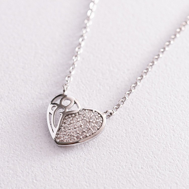 Серебряное колье "Сердечко" с фианитами 181181 от ювелирного магазина Оникс - 3