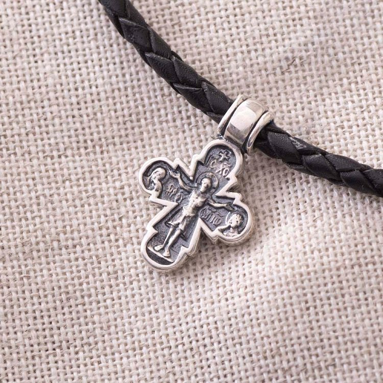 Срібний православний хрест "Розп'яття з пристоячими. Божа Матір Оранта" з чорнінням 131728 від ювелірного магазину Онікс - 2