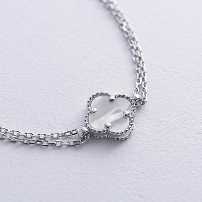 Срібний браслет "Конюшина" з перламутром 141713 №3