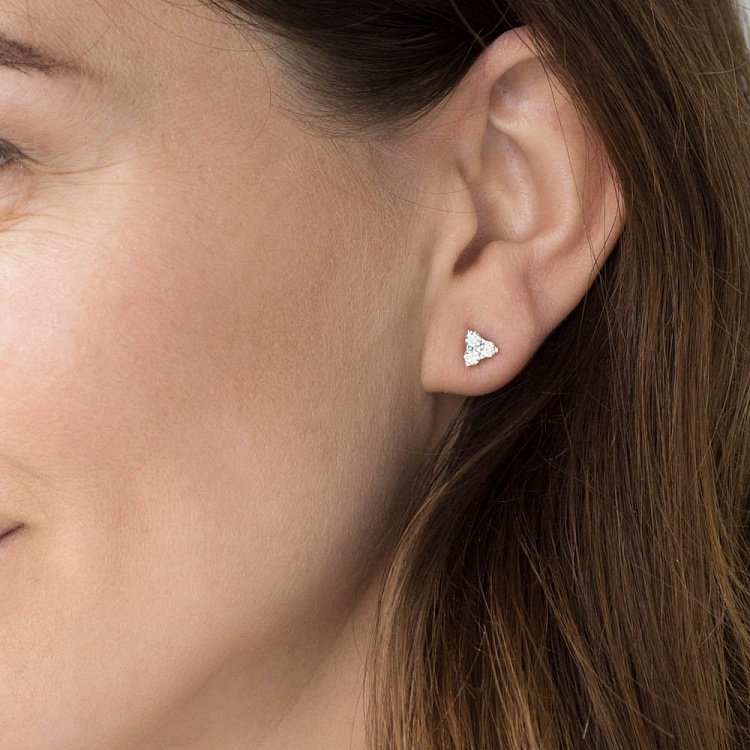 Золотые серьги-пусеты "Треугольники" с бриллиантами сб0127sl от ювелирного магазина Оникс - 2