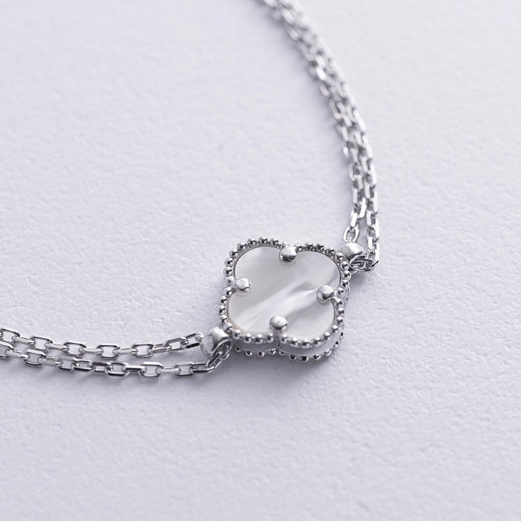 Срібний браслет "Конюшина" з перламутром 141713 від ювелірного магазину Онікс - 2