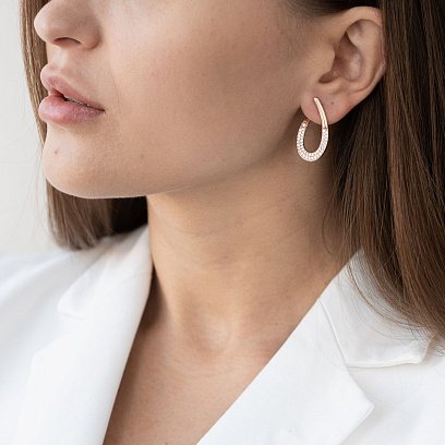 Серьги с фианитами в красном золоте с06095