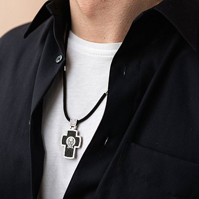 Мужской православный крест "Спас Нерукотворный. Архангел Михаил" из эбенового дерева и серебра 1052 №4